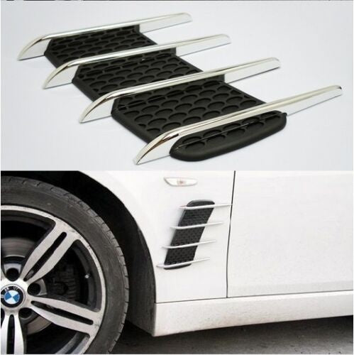 2pcs Chrome Silver Exterior Fender Frame k Vent Air Flow Intake Grille Decorative