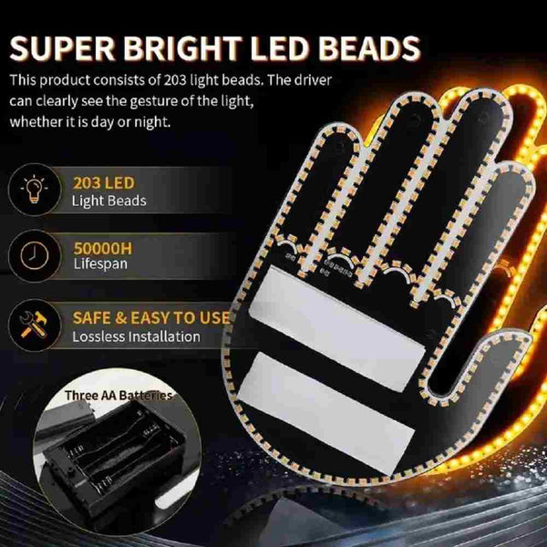 LED Illuminated Gesture Car Finger Light with Remote Hand Lamp(Battery Not Included)