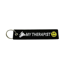 MY THERAPIST Car Bike Embroidered Fabric Tag Strap Keyring Key Holder