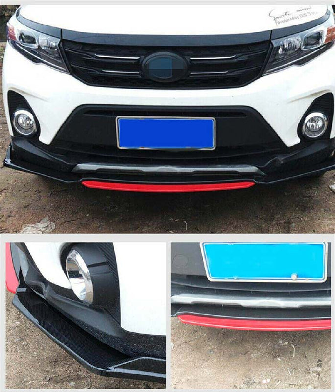 NEW 4PCS Universal Car Front Bumper Red Lip Splitter Winglet Body Kit Glossy BLACK
