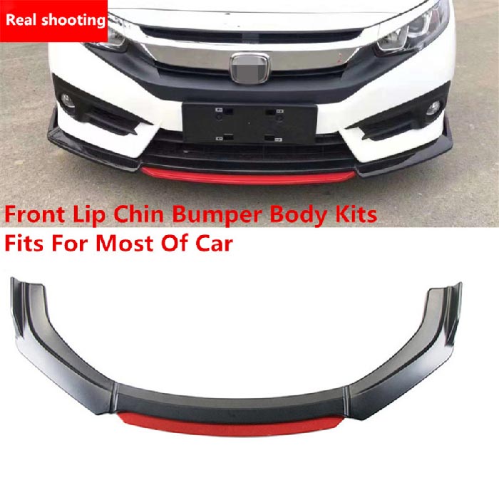 NEW 4PCS Universal Car Front Bumper Red Lip Splitter Winglet Body Kit Glossy BLACK