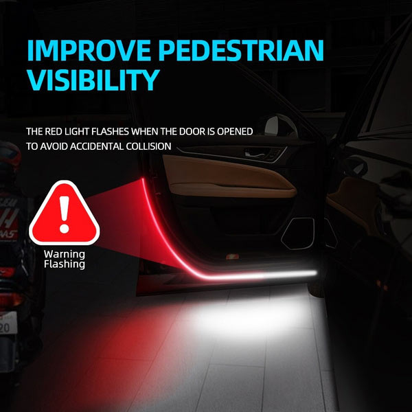 2pcs Car Door Opening Warning Matrix Light LED Dynamic Strip Auto Strobe Flashing Decor Lamp Anti Rear-end Collision Safety 12V