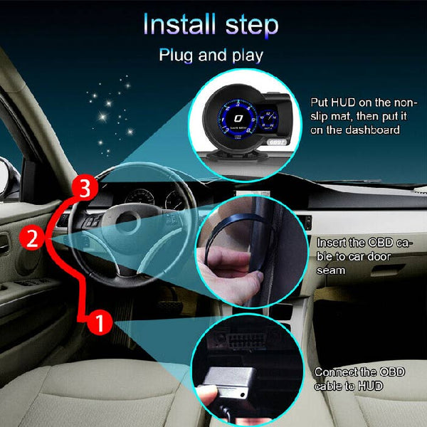 Car OBD2 Multi-function Gauge Head-Up Digital Display Speedometer RPM Oil Temp