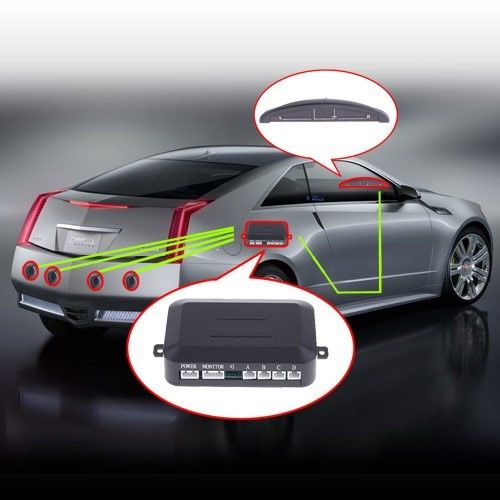 Car Reverse Parking 4 Sensor Security Led Display WHITE With DB Music & Display.