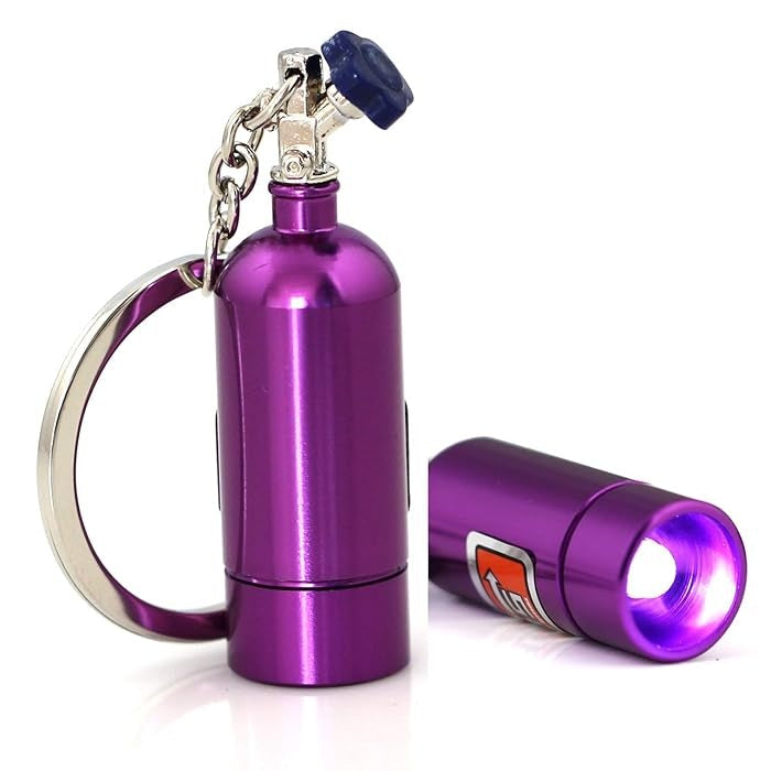 NOS Bottle Keychain With Led Light Creative Nitrogen Bottle Keyring Metal Key Pendant Car Interior Accessories