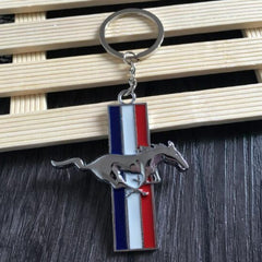 Ford Mustang Tri-Bar Full-Color Die-Cut Metal Key Chain, Key-Charm, Keychain