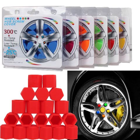19mm RED 20pcs Universal Car Silicone Wheel Lugs Nuts Bolts Covers Protective Cap