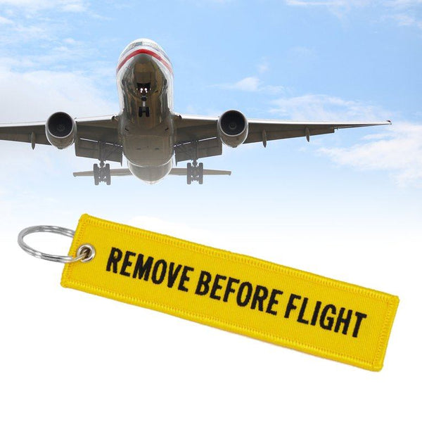 REMOVE BEFORE FLIGHT Car Bike Embroidered Fabric Tag Strap Keyring Key Holder