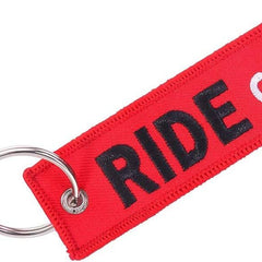 RIDE OR DIE Car Bike Embroidered Fabric Tag Strap Keyring Key Holder