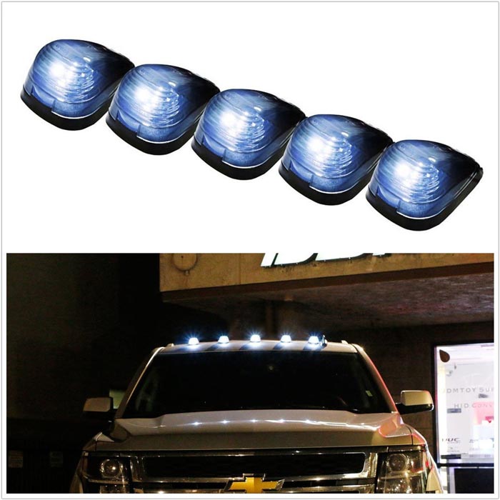 5x Smoke Lens White LED Cab Roof Marker Running Lights For Pickup SUV 4x4
