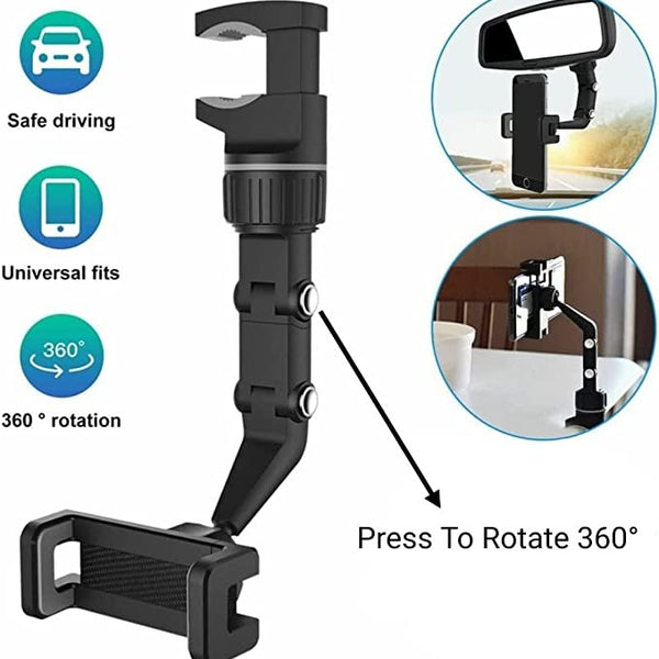 Multifunctional Car Rear View Mirror Rotatable Holder, 360 Car Mounted Hanging Clip Holder for All Universal Mobile Phones & GPS Holder