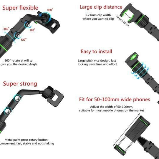 Multifunctional Car Rear View Mirror Rotatable Holder, 360 Car Mounted Hanging Clip Holder for All Universal Mobile Phones & GPS Holder