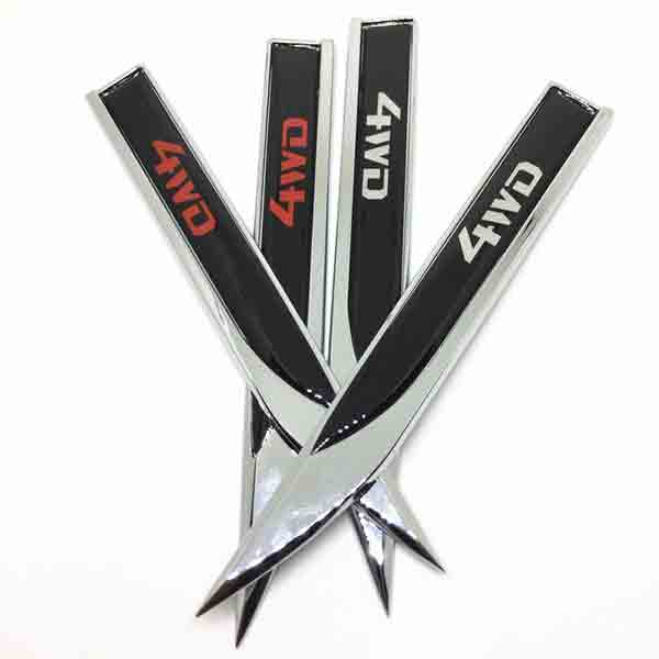 2Pcs Universal Chrome 4WD Logo Car Metal Alloy Body Side Fender Knife Emblem Stickers