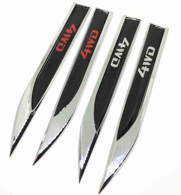 2Pcs Universal Red 4WD Logo Car Metal Alloy Body Side Fender Knife Emblem Stickers