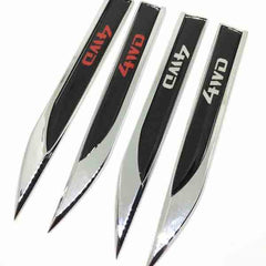 2Pcs Universal Chrome 4WD Logo Car Metal Alloy Body Side Fender Knife Emblem Stickers
