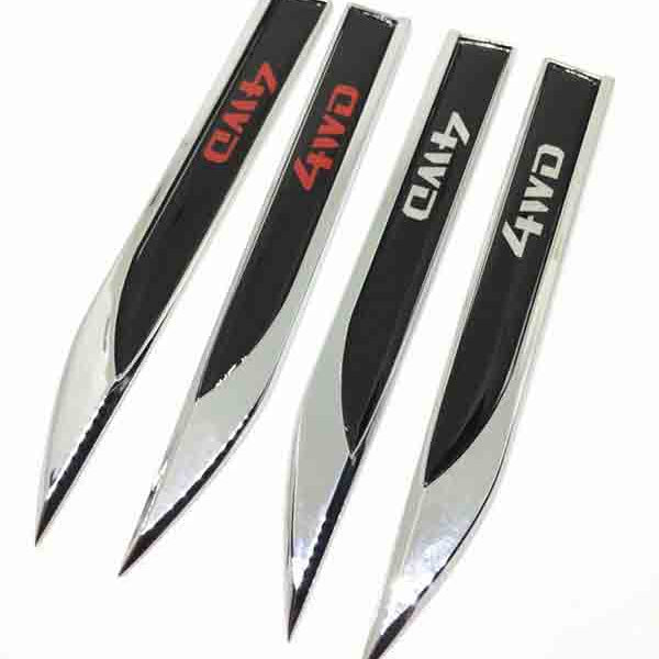 2Pcs Universal Chrome 4WD Logo Car Metal Alloy Body Side Fender Knife Emblem Stickers