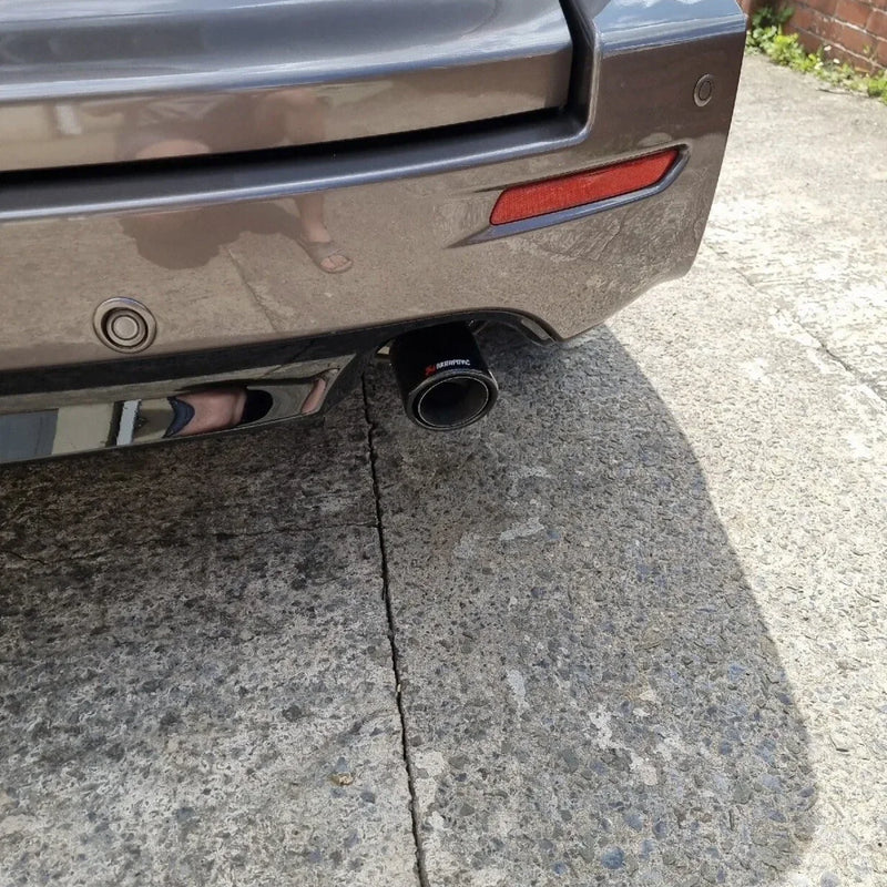 2 STAINLESS SILVER & BLACK CARBON FIBRE AKRAPOVIC EXHAUST TIPS 4” ROLLED EDGE