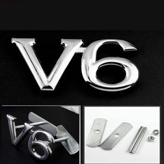 1pc Front Grill Silver V-6 3D Car Emblem Tuning Metal Logo Badge