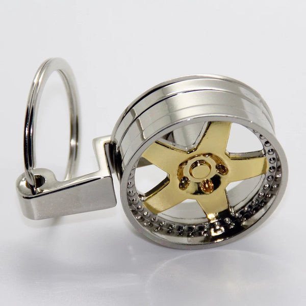 DRIFT CAR 5-SPOKE DEEP DISH LIP RIM WHEEL METAL KEYCHAIN KEY CHAIN RING