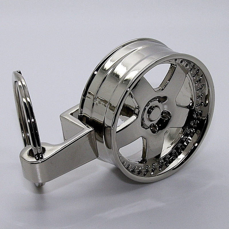 DRIFT CAR 5-SPOKE DEEP DISH LIP RIM WHEEL METAL KEYCHAIN KEY CHAIN RING