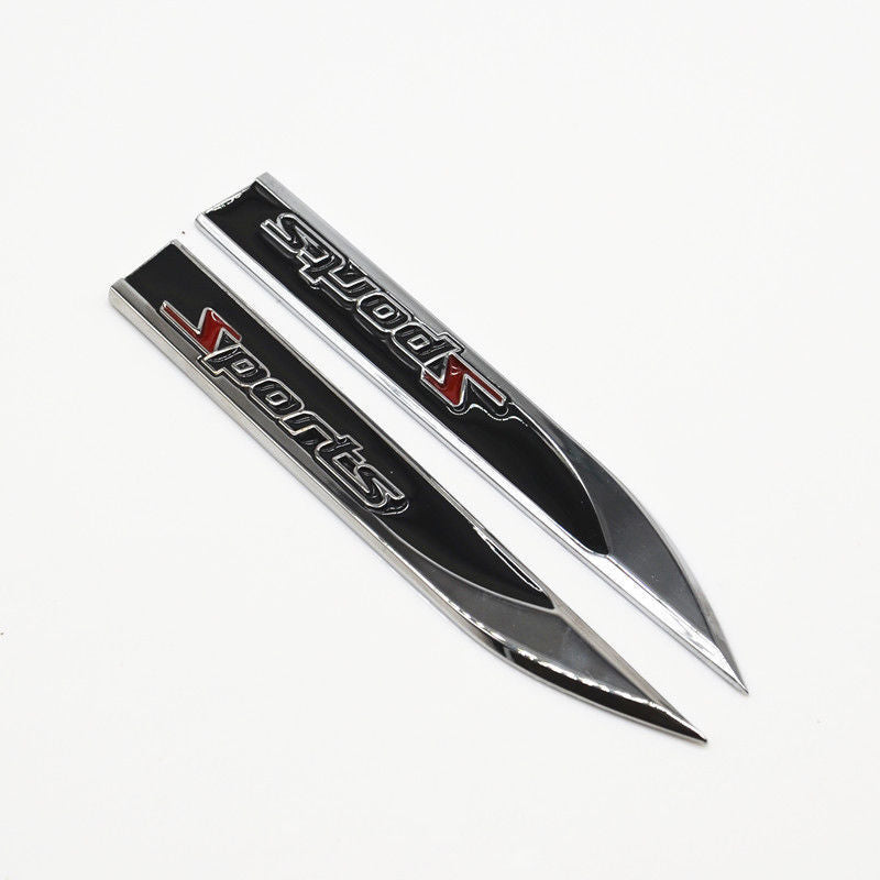 2Pcs Universal Sports Logo Car Metal Alloy Body Side Fender Knife Emblem Stickers