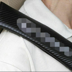 2Pcs Red Blue Stripe Carbon Fiber Embroidery Car Seat Belt Cover Safety Shoulder Pads