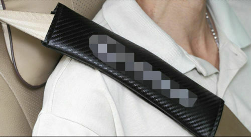 2Pcs Red Blue Stripe Carbon Fiber Embroidery Car Seat Belt Cover Safety Shoulder Pads