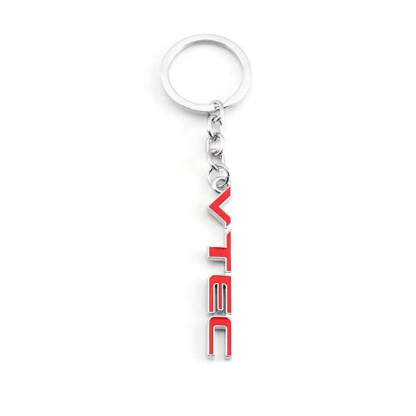 Silver Red VTEC 3D Logo Emblem Metal Keychain For Bikes And Cars