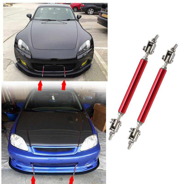 2pcs 20cm Red Extra LARGE Adjustable Universal Front Rear Bumper Lip Splitter Strut Brace Rod Support Bar