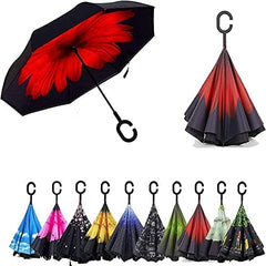 Stylish Newest Double Layer Inverted Umbrella Big Size for Rain| Reversible Windproof Umbrella for UV Protection with C-Shaped Handle| Straight Outdoor Car Umbrellas for Men & Women