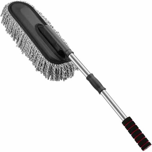 Super Soft Premium Microfiber Car Duster with Extendable Long Handle Wet & Dry Scratch-Free Car Cleaning Multipurpose Dust Cleaner (Grey)