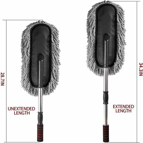 Super Soft Premium Microfiber Car Duster with Extendable Long Handle Wet & Dry Scratch-Free Car Cleaning Multipurpose Dust Cleaner (Grey)