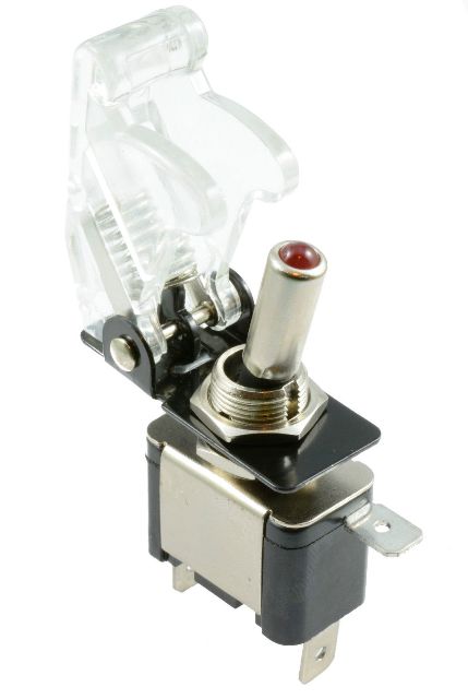 illuminated LED Toggle Switch With Missile Style Flick Cover 12V Car Dash CLEAR