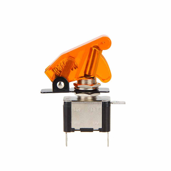illuminated LED Toggle Switch With Missile Style Flick Cover 12V Car Dash YELLOW