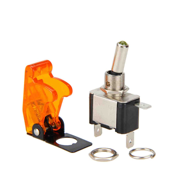 illuminated LED Toggle Switch With Missile Style Flick Cover 12V Car Dash YELLOW