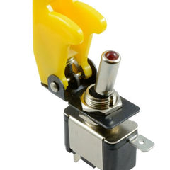 illuminated LED Toggle Switch With Missile Style Flick Cover 12V Car Dash YELLOW