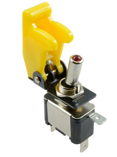 illuminated LED Toggle Switch With Missile Style Flick Cover 12V Car Dash YELLOW