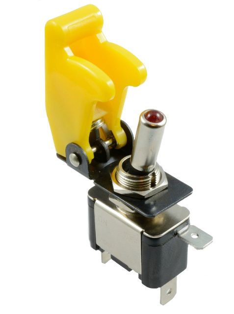 illuminated LED Toggle Switch With Missile Style Flick Cover 12V Car Dash YELLOW