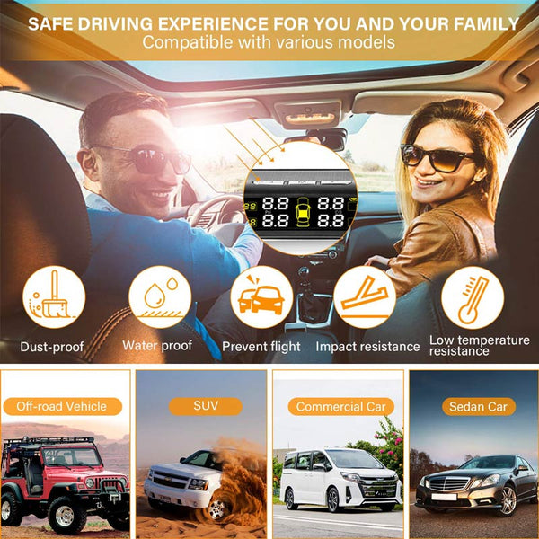 Car TPMS OEM Tire Pressure Digital Solar Energy Monitoring System Auto Security Tire Pressure Alarm Systems LCD Display with 4 Internal Sensors