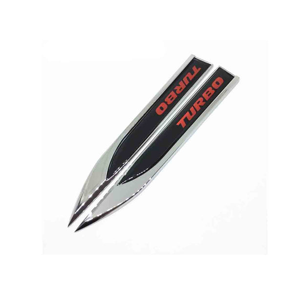 2Pcs Universal TURBO Logo Car Metal Alloy Body Side Fender Knife Emblem Stickers