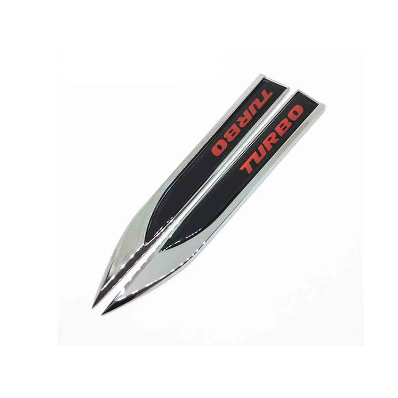 2Pcs Universal TURBO Logo Car Metal Alloy Body Side Fender Knife Emblem Stickers