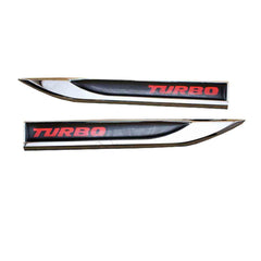 2Pcs Universal TURBO Logo Car Metal Alloy Body Side Fender Knife Emblem Stickers