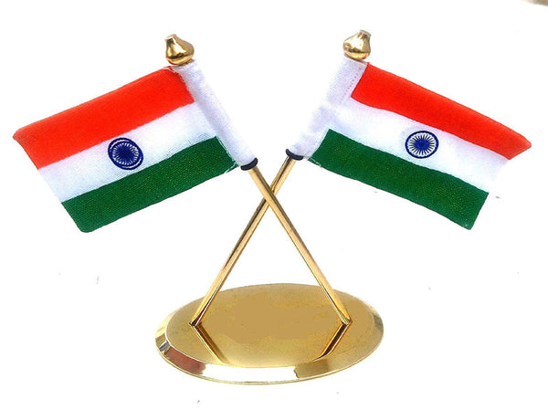 Criss-Cross Indian National Flag Miniature with Metal Stand for Home Office Desk car Dashboard 4