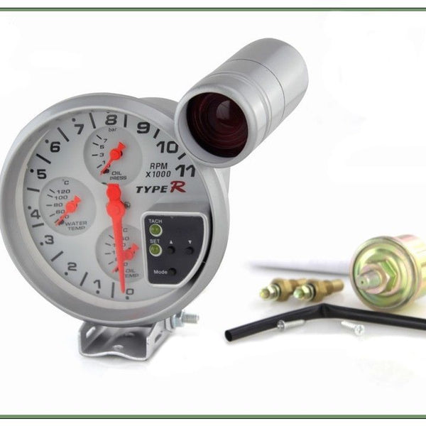 TYPE-R 5inch Car 4x4 SUV Gypsy Off Road RPM Tachometer, Water Temp, Oil Temp & Oil Pressure 4 in 1 with Shift light (Carbon Black)