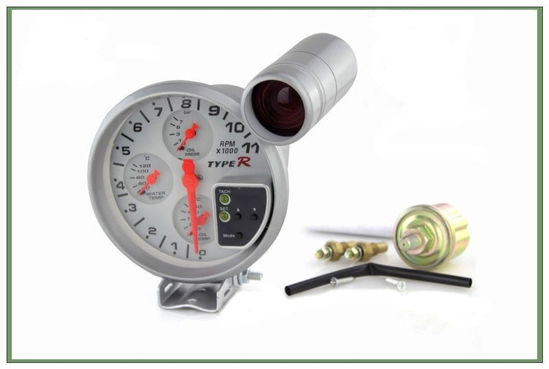 TYPE-R 5inch Car 4x4 SUV Gypsy Off Road RPM Tachometer, Water Temp, Oil Temp & Oil Pressure 4 in 1 with Shift light (Carbon Black)
