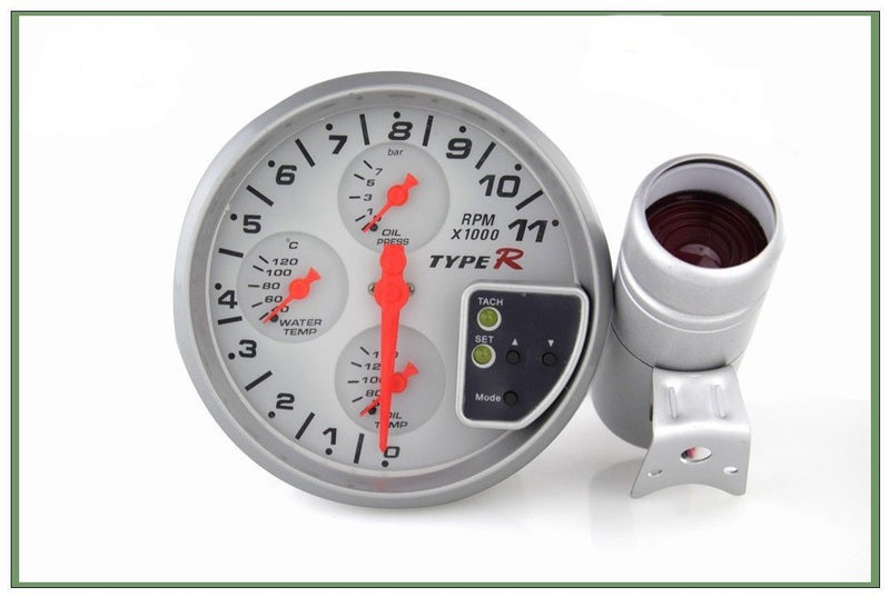 TYPE-R 5inch Car 4x4 SUV Gypsy Off Road RPM Tachometer, Water Temp, Oil Temp & Oil Pressure 4 in 1 with Shift light