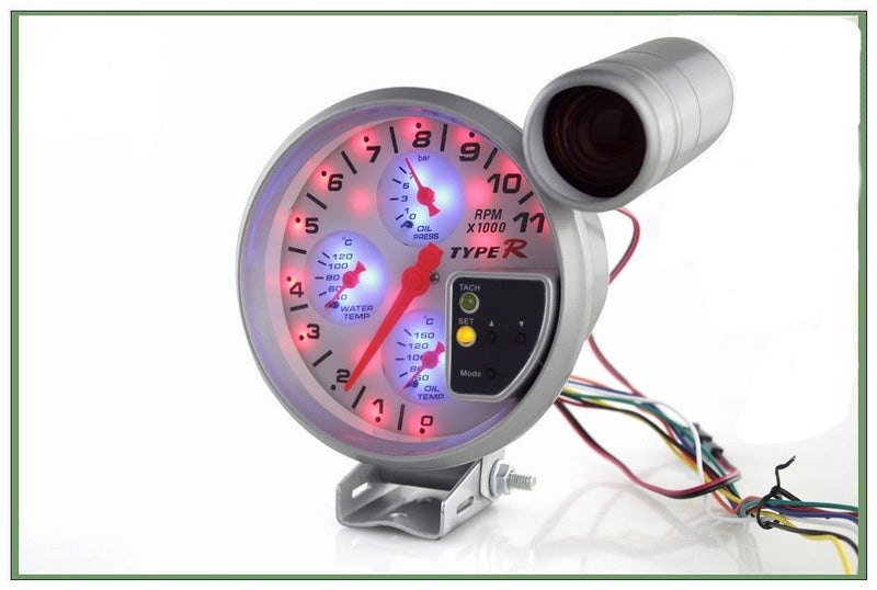 TYPE-R 5inch Car 4x4 SUV Gypsy Off Road RPM Tachometer, Water Temp, Oil Temp & Oil Pressure 4 in 1 with Shift light