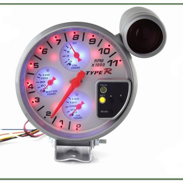 TYPE-R 5inch Car 4x4 SUV Gypsy Off Road RPM Tachometer, Water Temp, Oil Temp & Oil Pressure 4 in 1 with Shift light