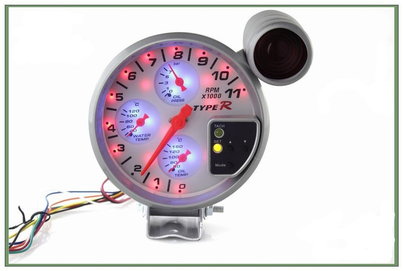 TYPE-R 5inch Car 4x4 SUV Gypsy Off Road RPM Tachometer, Water Temp, Oil Temp & Oil Pressure 4 in 1 with Shift light