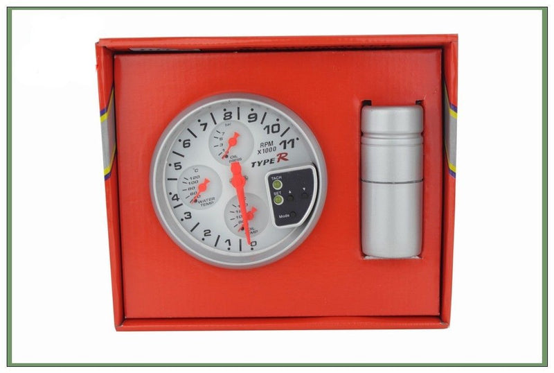TYPE-R 5inch Car 4x4 SUV Gypsy Off Road RPM Tachometer, Water Temp, Oil Temp & Oil Pressure 4 in 1 with Shift light